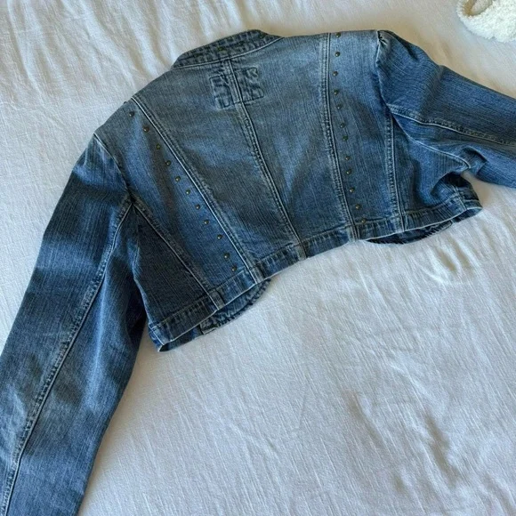 Vintage y2k embellished cropped denim jacket - Picture 5 of 7